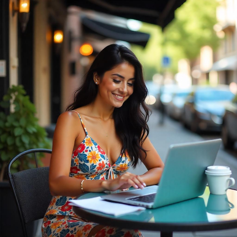 Smulkaus verslo savininkas planuoja rinkodaros strategiją prie kompiuterio.