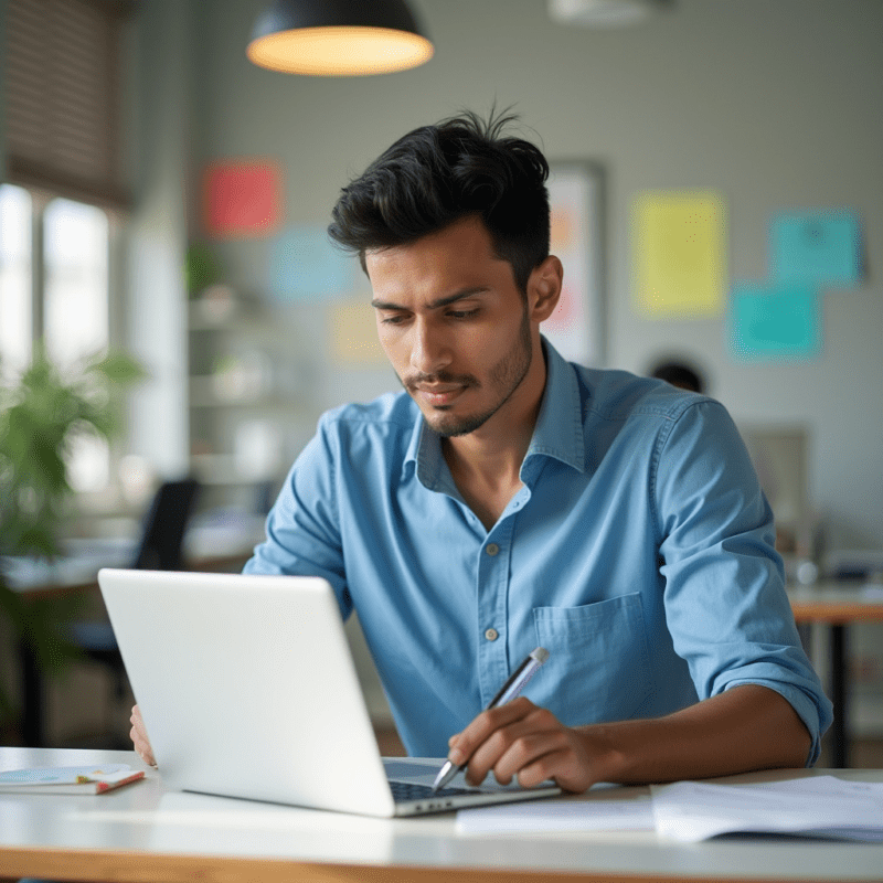 Laisvai samdomas specialistas dirbantis kompiuteriu namų biure.
