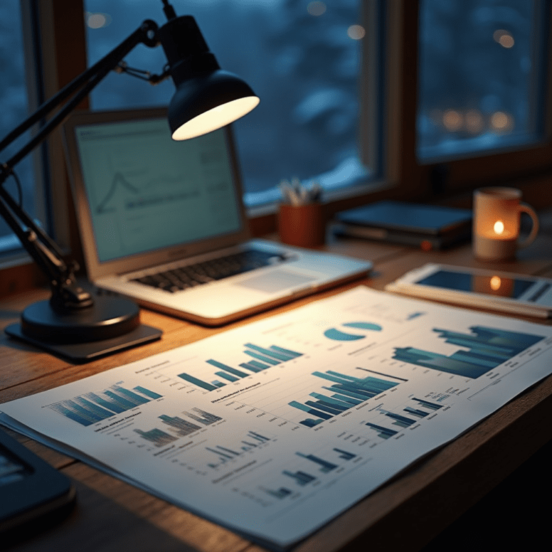 Verslo planavimo dokumentas su finansinėmis diagramomis ir strategine analize ant darbo stalo.