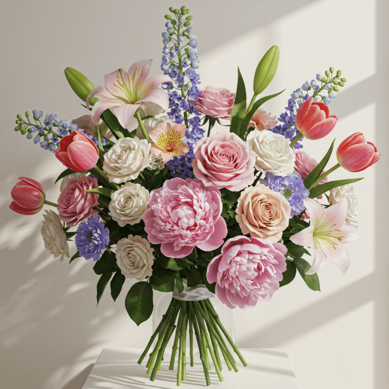 Spalvinga ir kvapni gėlių puokštė, simbolizuojanti emocijų ir aromatų harmoniją.
